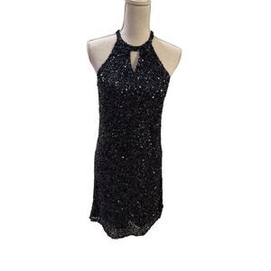 Parker Black Women's Size 8 Black Sequin Halter Dress Party Cocktail
